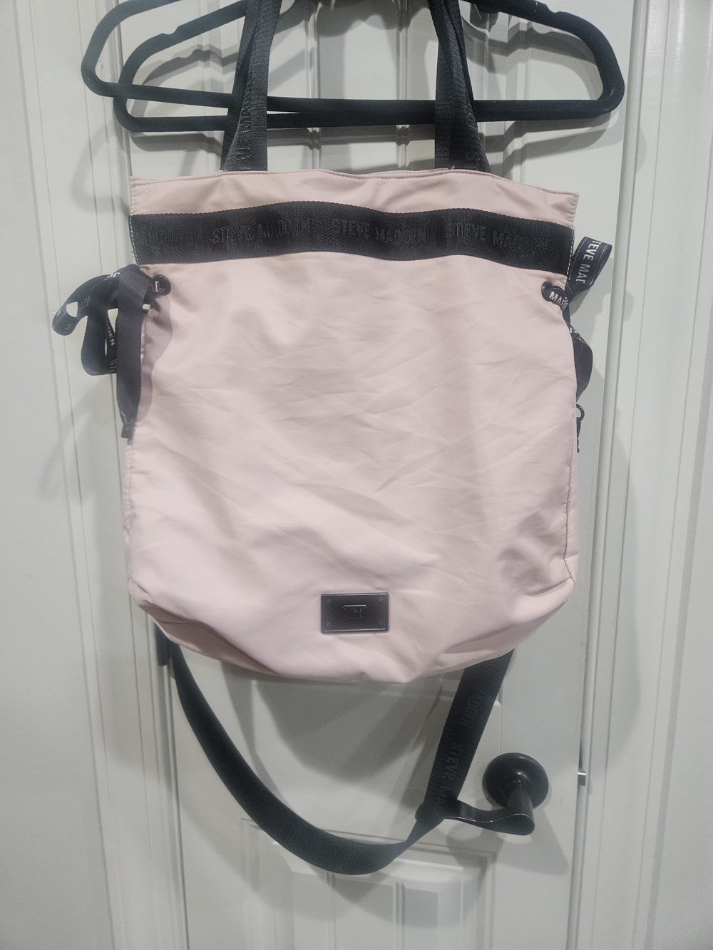 Steve Madden Pale Pink Tote with Black Trim and Straps